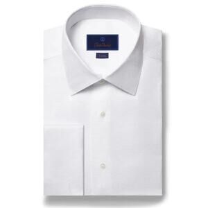 David Donahue Trim Fit White Spread Collar Long Sleeve Cotton Dress Sz 18